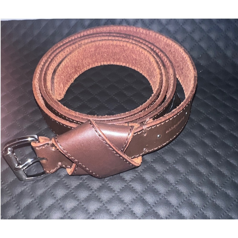 AllSaints Brown Leather Belt 30mm Crossover Detail Silver Buckle WZ030R
